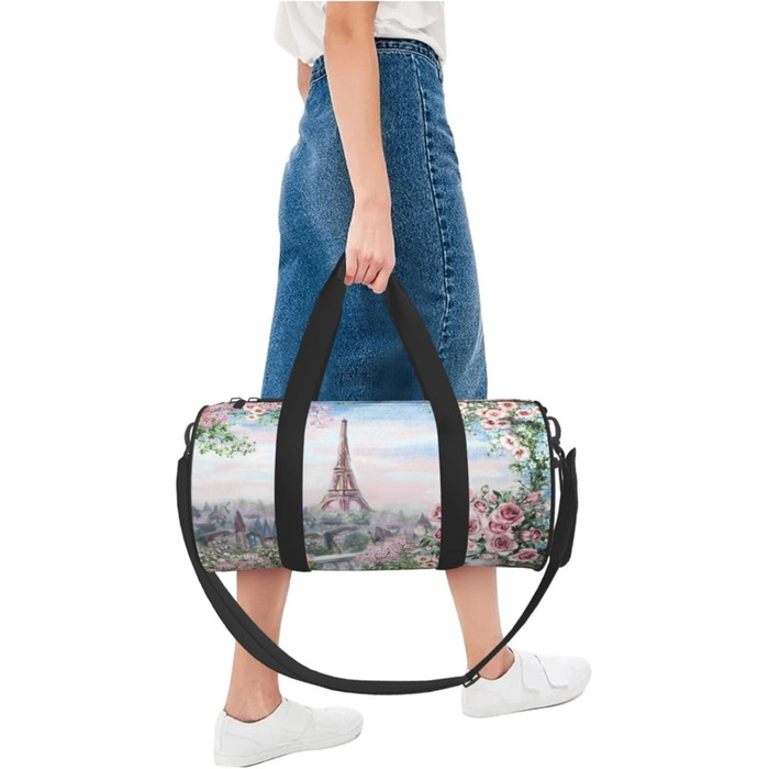 Спортивна сумка, дорожня сумка, стильний принт Ейфелевої вежі, Париж, сумка для подорожей на вихідні, чорна, універсальний розмір
