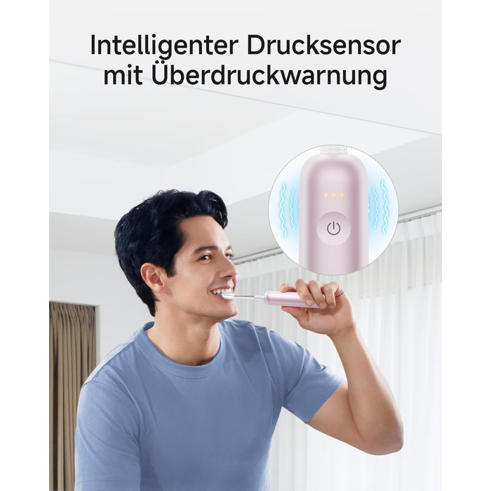 Звукова зубна щітка Laifen Wave Pro з 6 режимами чищення та акумулятором на 70 днів, 60 осциляції, контроль тиску, 2 інтелектуальні насадки (Алюмінієво-рожевий)