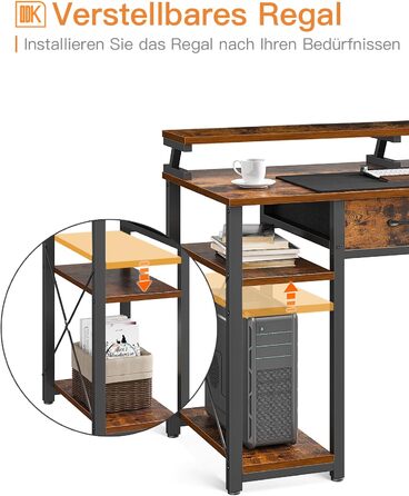 Стіл з 2 шухлядами, комп'ютерний стіл з полицями і підставкою для монітора, офісний стіл з книжковою полицею, комп'ютерний стіл дл