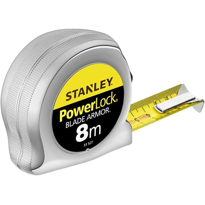 Рулетка Stanley Micro Powerlock (довжина 8 м, фіксатор, перемотування, затискач для ременя, хромована, захисне покриття Mylar) 0-33-527 8м