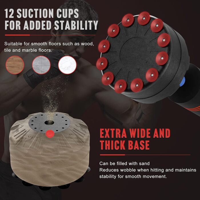 Боксерська груша, що стоїть окремо, 180,3 - 117,9 кг, важка боксерська груша з 12 присосками, підставка для кікбоксингу, спортзалу