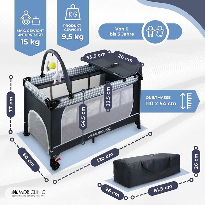Дитяче ліжечко/приліжкове 3 в 1, пеленальний столик, манеж, повітропроникні бічні стінки з боковим входом, Caelum, макс. 15 кг, колеса з гальмами, дихаюча тканина, сумка для зберігання