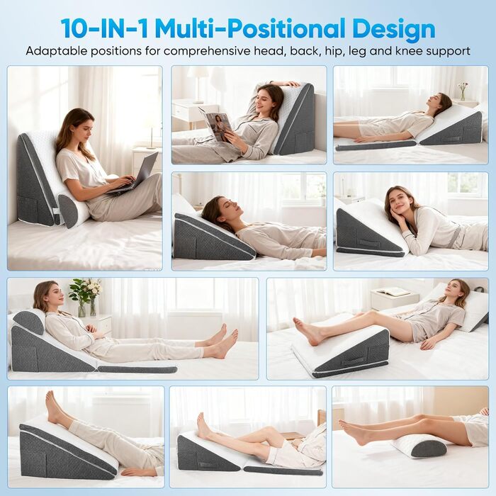Регульована клиноподібна подушка, подушка для читання для ліжка та дивана, ергономічна подушка для спини з піною з ефектом пам&39яті для підтримки спини під час відпочинку, гри, читання або перегляду телевізора