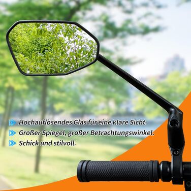 Велосипедне дзеркало, нове функціональне велосипедне дзеркало заднього виду з контрольованим напрямком висування, HD справжнє скло для електросамоката, велике велосипедне дзеркало з обертанням на 360 для керма електровелосипеда ліве (22,2-25,4 мм)