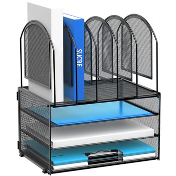 Органайзер для паперу SUPEASY, 3-рівневий лоток для листів з 5 вертикальними тримачами для файлів, багатофункціональний настільний органайзер, органайзер для папок з файлами, чорний