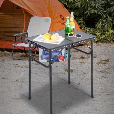 Невеликий розкладний стіл REDCAMP, регульований по висоті, легкий портативний кемпінговий стіл 60 см Д x 40 см Ш (4 рівні висоти) із сітчастим шаром, для використання в приміщенні та на вулиці, балкон, ринок, кухня, темно-сірий 60*40 см (4 рівні висоти)