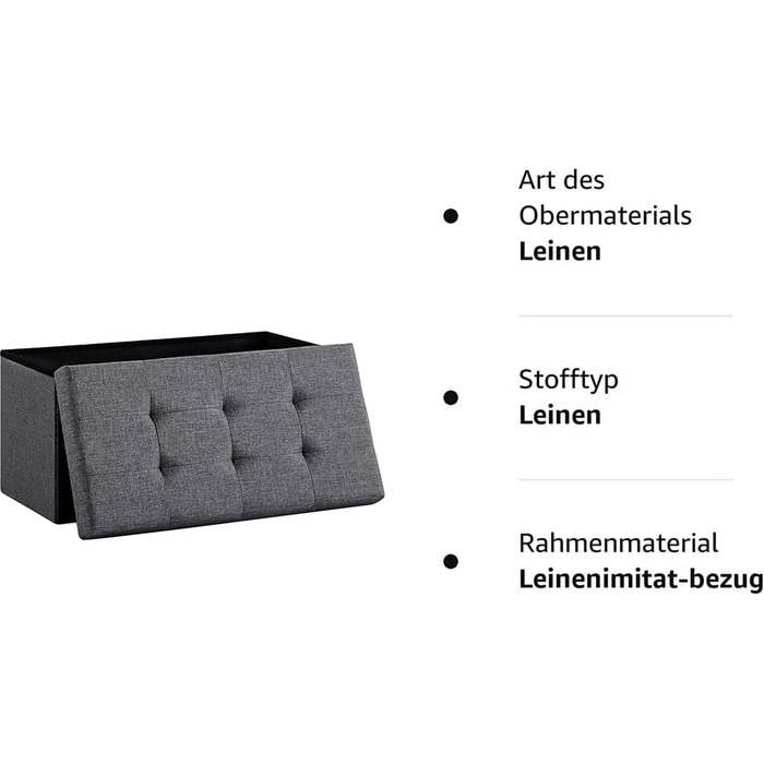 Лавка для зберігання Zedelmaier, м&39яка лавка, пуф, скриня для зберігання, вантажопідйомність до 300 кг, 76 x 38 x 38 см (льон - темно-сірий), темно-сірий, 38Г x 76Ш x 38В см