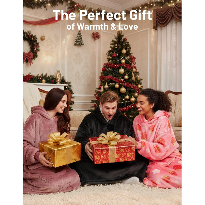 Ковдра Mewaii з рукавами, м&39яка фланелева ковдра з худі з шерпи для жінок та чоловіків, ідеально підходить для дому, подорожей та любителів домашніх тварин, світло-чорна