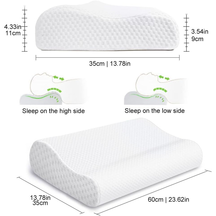 Подушка для здоров&39я Findigit, подушка для голови з піни з ефектом пам&39яті, ортопедична подушка для підтримки шиї для сну на боці та спині, ергономічна подушка для шиї та шийного відділу хребта (60 x 35 x 11/9 см) J60 60 x 35 x 11/9 см
