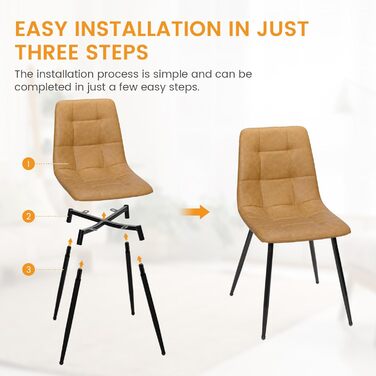 Обідні стільці EGGREE, комплект з 4 шт. , штучна шкіра, сучасний дизайн, м&39які, кухонні стільці, їдальня, вітальня, спальня, металеві ніжки, вантажопідйомність 150 кг, коричневий
