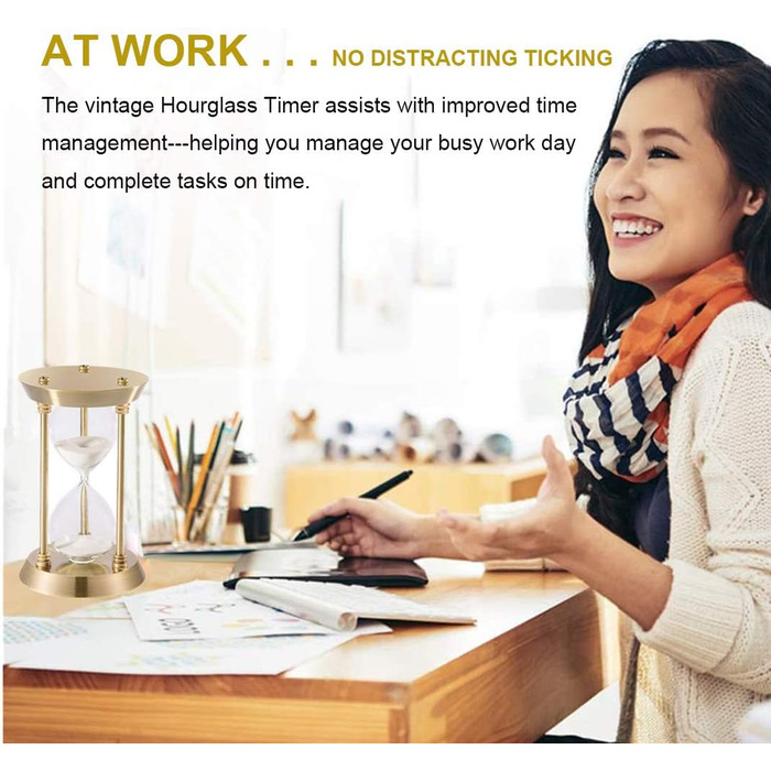 Пісочний годинник SuLiao для Uten, поворотний на 720, старовинний білий пісочний годинник, вінтажний пісочний годинник 1 Hora Reloj de Arena, великий метал, пісочне скло, офіс, письмовий стіл, дім, весільне оформлення (латунна рама, білий пісок, 30 хвилин
