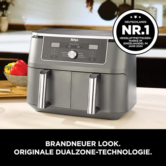 Цифрова аерофритюрниця Ninja Dual Zone, 9,5 л, 6-в-1, металік