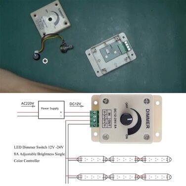 Контролер диммера 8A 0-100 PWM безступінчасте затемнення з кабелем постійної вилки Кабель розетки постійного струму для різних світильників, таких як світлодіодні ліхтарі та кольорові ліхтарі 8Amp ШІМ-затемнення, 2 шт., DC 12-24V LED PWM