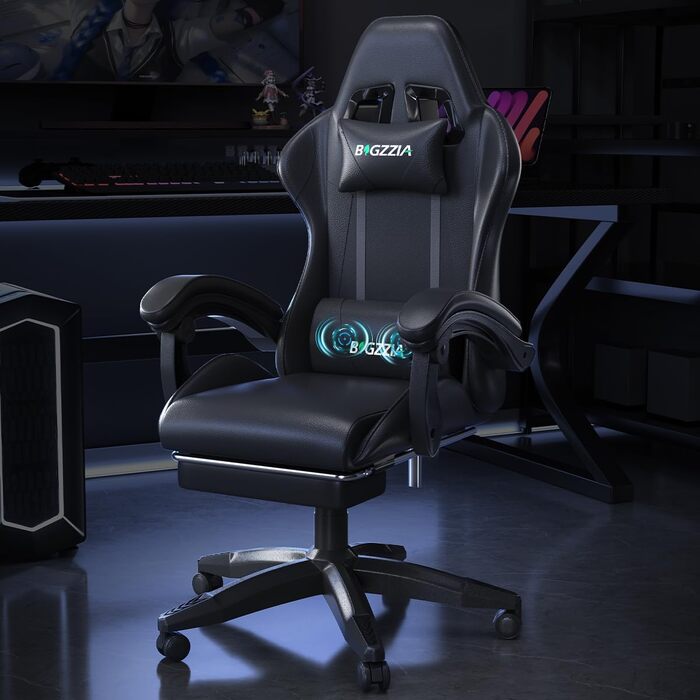 Геймерське крісло з функцією масажу, геймерське крісло з підставкою для ніг, підголівником, поперековою опорою, регулюванням висоти та нахилом 90-135, комп&39ютерне крісло для ігор, роботи та відпочинку (чорне) з функцією масажу чорного кольору