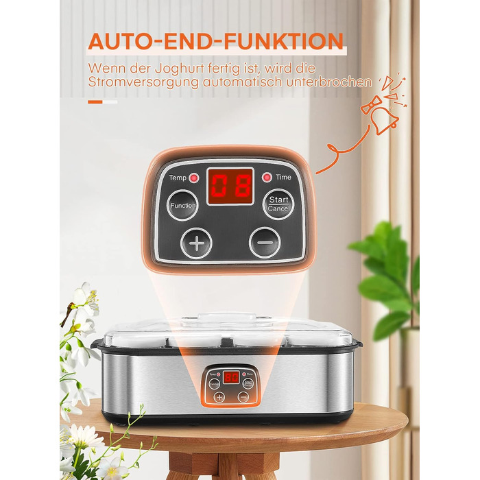 Йогуртниця, грецька йогуртниця на 8 баночок/кришок, дисплей одним дотиком ідеально підходить для органічних, підсолоджених, аромат