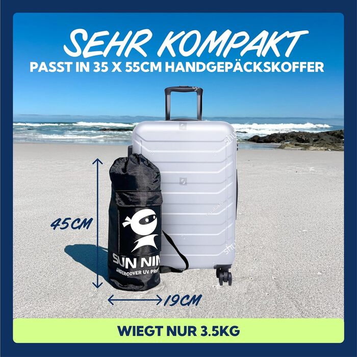 Пляжний намет SUN NINJA з UPF 50 - Сонячний навіс, пляжне вітрило з лопатою для піску та кілочками - Пляжний намет для немовлят із захистом від ультрафіолету 50 - Пляжний намет для 4 осіб - Бірюзовий