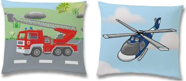 Дитяча постільна білизна Familando з мотивом поліцейської пожежної бригади з 100 бавовни - постільна білизна з двостороннім мотиво