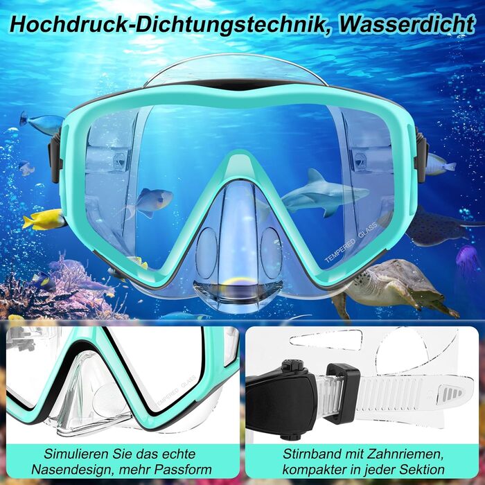 Набір для сноркелінгу для дорослих, комплект для сноркелінгу з маскою для дайвінгу та сухим сноркелем, водонепроникна маска для сноркелінгу із загартованого скла із захистом від запотівання/протікання для сноркелінгу, плавання та дайвінгу