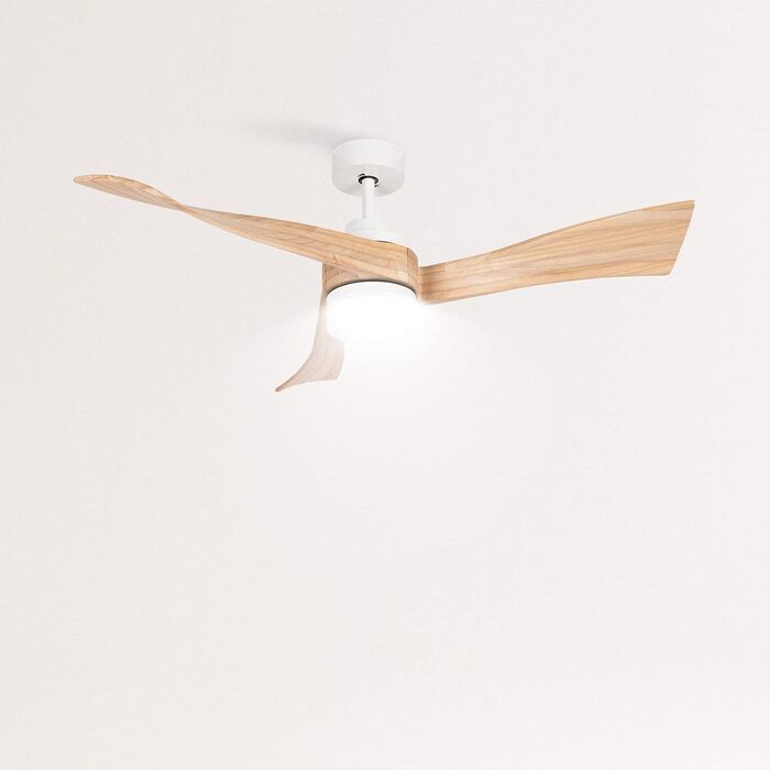 СТВОРЕННЯ / ВИХОР / Стельовий вентилятор з підсвічуванням Лопаті з натурального дерева білого кольору з пультом дистанційного керу