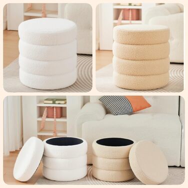 Круглий стілець Zedelmaier у формі ведмедика з місцем для зберігання - стілець для сидіння, туалетний столик та стілець для зберігання для вітальні, спальні та дитячої кімнати (білий) 38Г x 38Ш x 40В см Білий