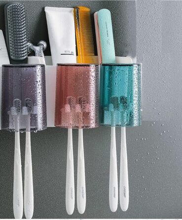 Тримач для зубних щіток, клейкий тримач для зубних щіток, підставка для зубної пасти з 4 чашками 8 відділень для зберігання насадок для зубних щіток