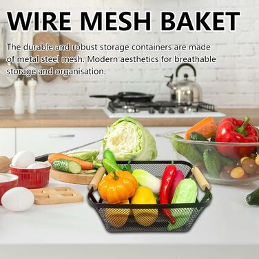 Дротяні кошики, 2 шт. металеві кошики, кошики для зберігання, кухонний кошик з дерев&39яними ручками, підвісний органайзер для фруктових кошиків, багатофункціональні сітчасті металеві кошики, полиці-кошики для кухні, комори, ванної кімнати, спальні