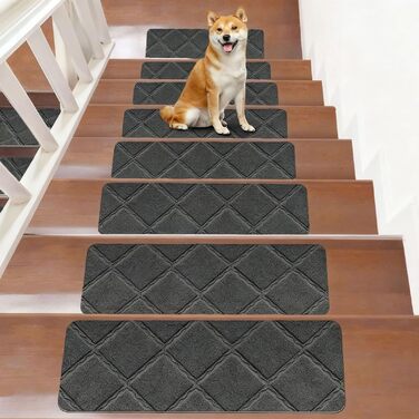 Килимків для сходів, 55 x 19 см, протиковзкі, самоклеючі, для приміщень, можна прати в пральній машині, самоклеючий килимок для сходів для дітей, людей похилого віку та домашніх тварин, 55 см x 19 см, темно-сірий, 15