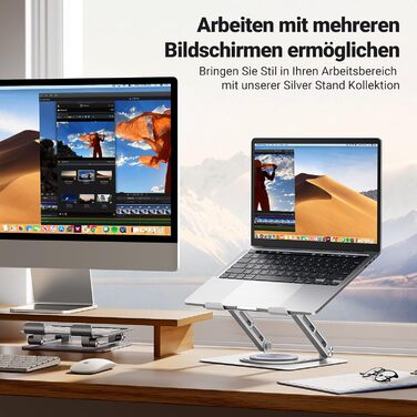 Підставка для ноутбука UGREEN 360 обертання, регульована висота, складна, ергономічна, з вентиляцією, сумісна з MacBook, Air, Pro та іншими ноутбуками 10-17.3, сіра