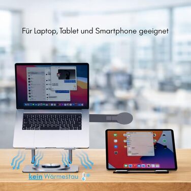 Стійка для ноутбука з магнітним тримачем для телефону, поворотна на 360 та регульована по висоті, виготовлена зі сталевого сплаву надміцна, складана, ергономічна з вентиляцією, для ноутбуків 1017,3 дюймів