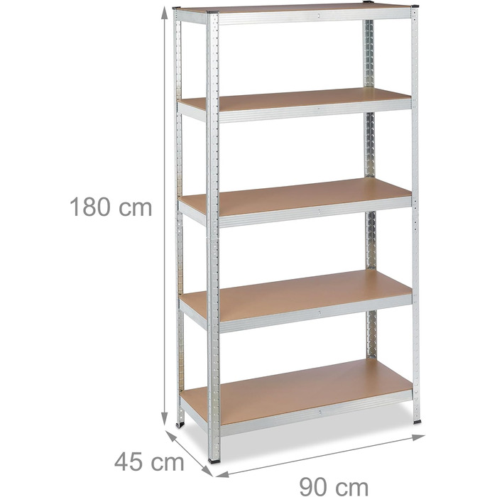 Міцний стелаж Relaxdays, 2 шт., розміри В/Ш 180x90x45 см, вантажопідйомність 1325 кг, 5 полиць, для комори, підвалу та гаража, сталь, МДФ, оцинкований