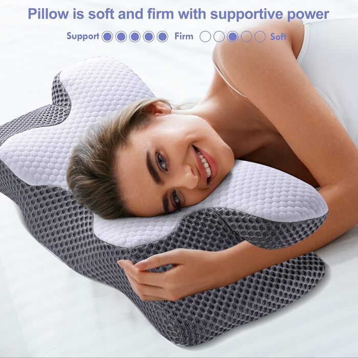 Ергономічна подушка для шиї, ортопедична подушка для голови з піни з пам&39яттю форми для сну на боці, спині та животі зі знімним чохлом, який можна прати (Стиль 1 60 * 34 * 13/10 см)