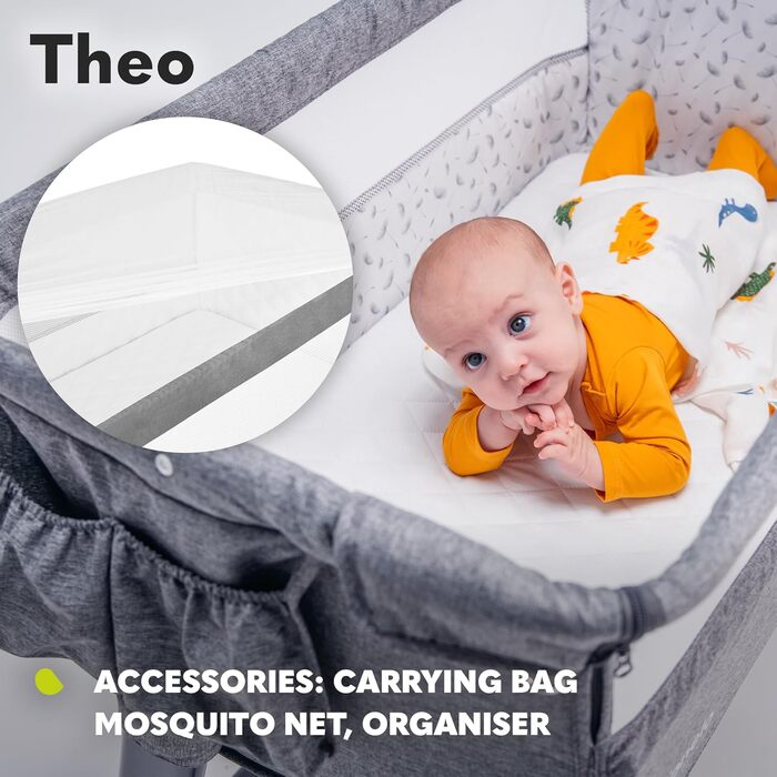 Дитяче ліжечко Lionelo Theo 2-в-1, темно-сіре, від народження до 9 кг, темно-сіре, Theo