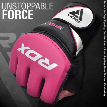 Професійні рукавички RDX MMA, греплінг, спаринг, тренування, шкіра майя, кікбоксинг, бойові мистецтва з підкладкою, муай-тай, боксерський мішок, мішки з піском, боксерські рукавички, чоловічі та жіночі бойові мистецтва, рожевий колір S