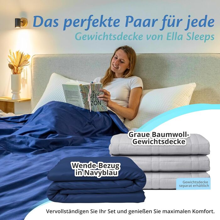 Підковдра Ella для обтяженої ковдри 135x200 см Виготовлена зі 100 бавовни - Підходить для обтяжених ковдр вагою 7 кг та 9 кг Темно-синя 135x200 см
