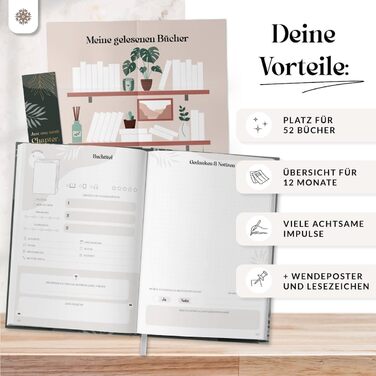 Книжковий клуб LIFE COMPASS - Щоденник читання та книжковий журнал MAGIC - Тверда палітурка DIN A5 Щоденник для дорослих - Трекер читання книжкового клубу - Booktok