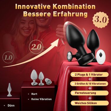 Набір анальних пробок Tagnaff 3-в-1 з вібрацією, силікон, 10 режимів, чорний