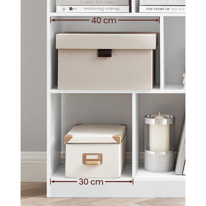 Книжкова полиця VASAGLE, полиця, кубічна полиця, окремостояча полиця, 11 відкритих відділень, можна використовувати горизонтально, вертикально або догори дном, 30 x 126 x 100 см, для вітальні, кабінету, офісу, біла LBC054T14 11 кубічна біла