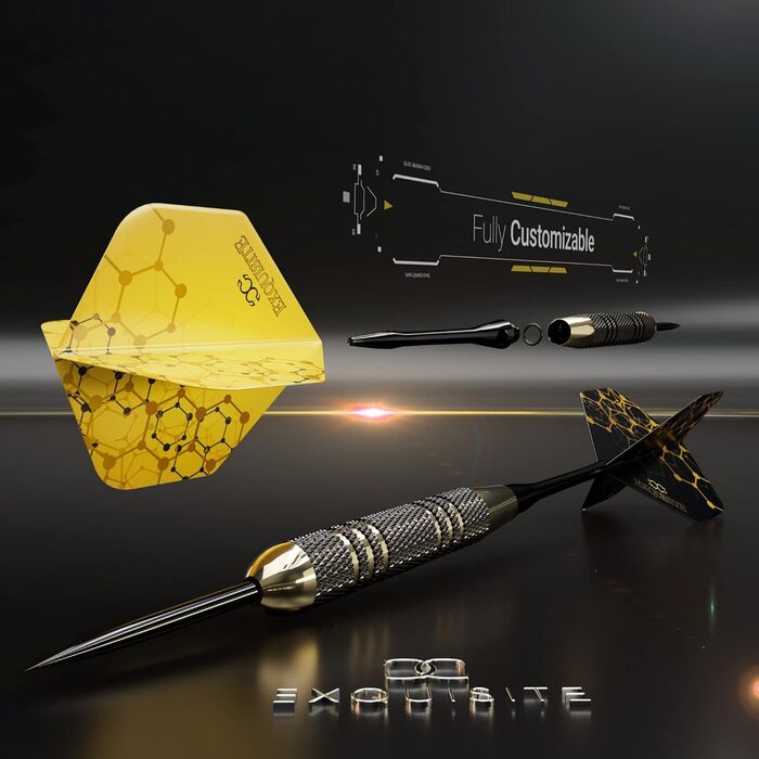 Професійний набір дротиків зі сталевим наконечником, індивідуальне налаштування древка та стрілки, 6 латунних стволів (22 грами), 12 алюмінієвих дротиків (35 та 48 мм), 12 стандартних вузьких стрілок, точилки