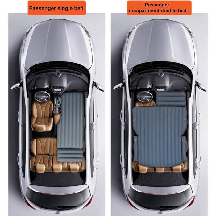 Надувний матрац для автомобіля - Ліжко на передньому сидінні автомобіля, Надувна подушка для автомобіля Надувна передня подушка для автомобільного матраца, Водонепроникний товстий надувний матрац з ПВХ, Герметичний P12-Чорний