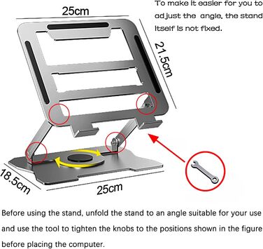 Підставка для ноутбука, металева, складана, портативна, з регульованим кутом нахилу та вентиляційними отворами, сумісна з ноутбуками до 17 дюймів