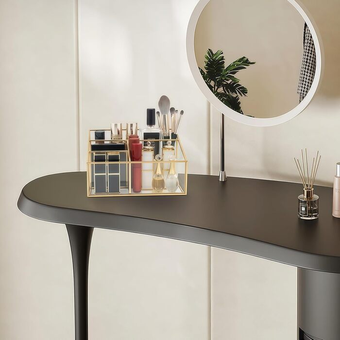 Органайзер для косметики, золотий органайзер для туалетного столика, тримач для пензлів для макіяжу, тримач для палітри тіней для повік з 4 відділеннями, прозорий органайзер для макіяжу для спальні та ванної кімнати, ретро D41B