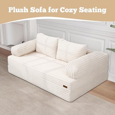 Розкладний диван-ліжко MeMoreCool Cord, зручний розкладний диван із функцією сну, безкістковий диван із подушками для спальні, вітальні та невеликих приміщень, компресійний диван-ліжко 3-в-1, бежевий