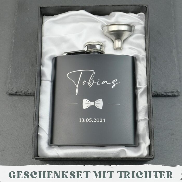 Набір фляжок з гравіюванням - Персоналізований з іменем - Ідея подарунка для весілля та чоловіків - Нержавіюча сталь (Дизайн 8)
