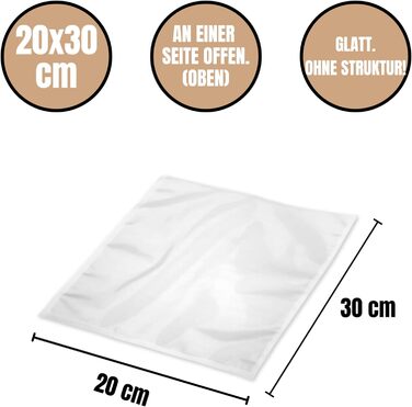 Вакуумні пакети Вакуумні пакети 20х30 см Глатт 100 шт. Для камерних вакууматорів Їжа Пилосос PA/PE 20/70 90 мкм Вакуумна плівка для м'яса, ковбаси, сиру, фруктів, овочів, шнеків