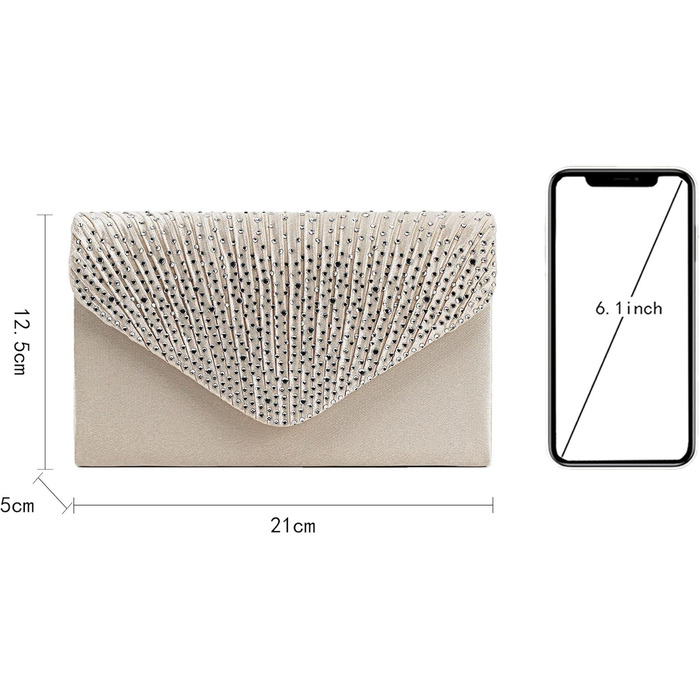 Блискуче клатч-конверт з сатину та стразами на ланцюжку для вечірки, весілля, балу. Бежевий колір. Модель 06269