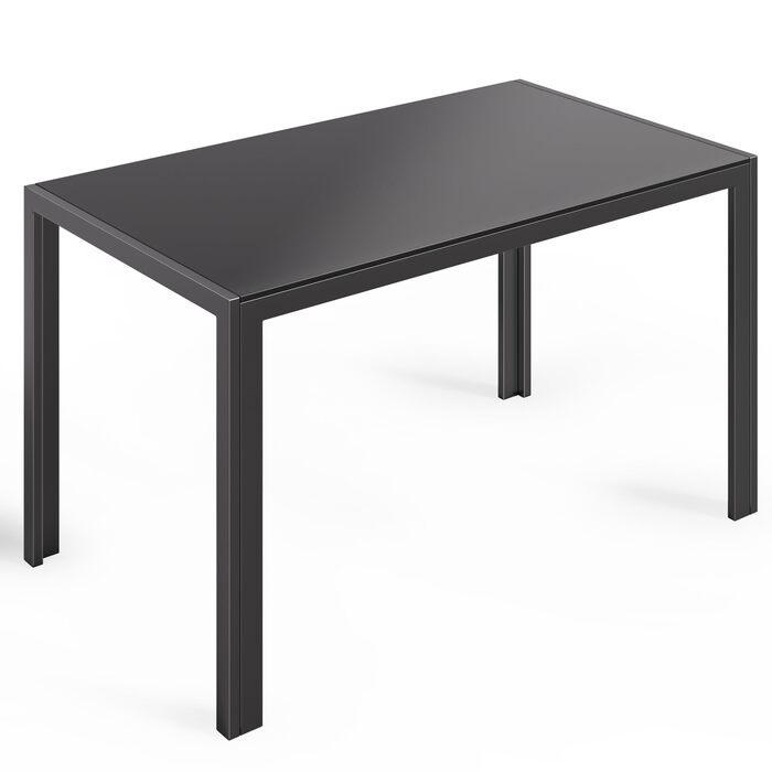 Обідній стіл Bealife із загартованого скла, 130x70x75 см, сучасний кухонний стіл з металевим каркасом, стійкий до подряпин та жаростійкість для кухні, вітальні, їдальні або кавового куточка, домашнього офісу (чорний, 130*70*75) Чорний 130*70*75