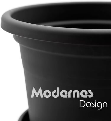 Набір із 4 круглих квіткових горщиків з блюдцями BigDean, ø 40 см, антрацит всепогодні кашпо, зроблені в Європі, антрацит, ø 40 см