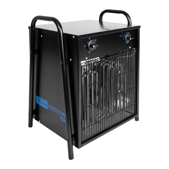 Електричний обігрівач Gde GH 15 EV (400 В, 15 кВт, 3 рівні нагріву 5 / 10 / 15 кВт, продуктивність вентилятора 1292 м/год, споживання струму 22 А, термостат з плавним регулюванням, захист від перегріву та ручки для перенесення) Одинарний