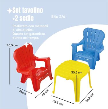 Дитячий комплект столу та 2 стільців з пластику, дитяча група сидінь з 3 предметів, легко миється та не потребує складання, підходить для використання в приміщенні та на вулиці, світло-блакитний, жовтий та червоний