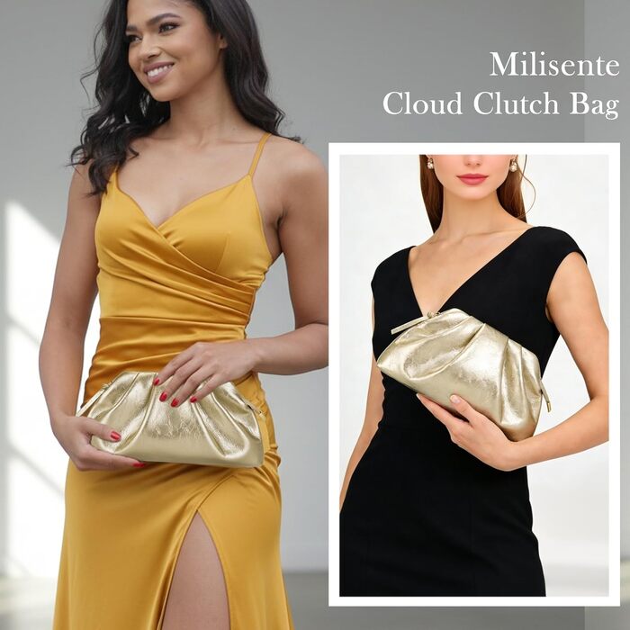 Жіноча вечірня сумка Milisente з клатчем, хмарою та плісованими краями, елегантна маленька сумочка зі штучної шкіри, сумка на плече для весілля на блискавці золотого кольору